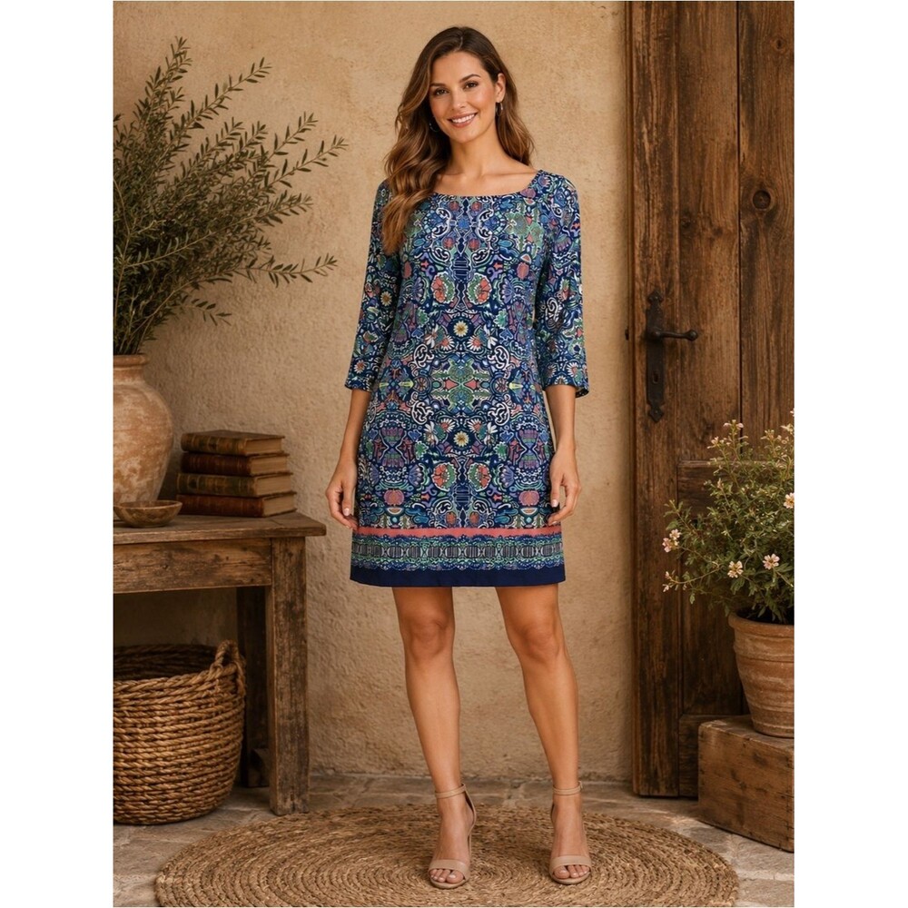 Laundry By Shelli Segal Shift Dress Knee Length Paisley Print Dress Small